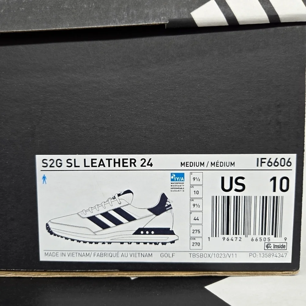 New adidas S2G Spikeless Leather 24 Golf White Navy Men's Shoes Size 10